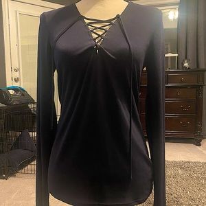 Navy sexy lace up winter top